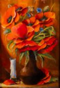 Russian School, 20th Century - Still life of poppies and corn flowers in a vase