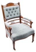 An Edwardian walnut, marquetry and uphol