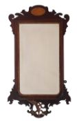 A mahogany and marquetry framed wall mirror in George II style,