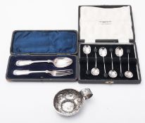 A mixed group of silver including; a cas
