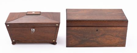 Two Regency rosewood tea caddies, early