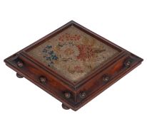 A Victorian mahogany and embroidered foo