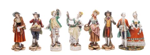 Seven mixed Continental porcelain figure