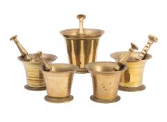 Five English brass mortars, 18th and 19t