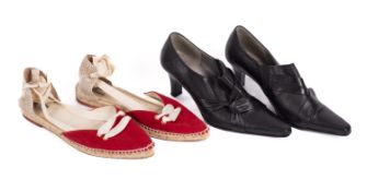 Manolo Blahnik. A pair of red tie back C