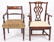 A George III mahogany elbow chair in Chi