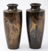 A pair of Japanese bronze vases, signed Koshu koku,
