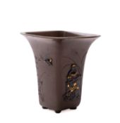 A small Japanese gold onlaid jardiniere, Meiji period with flared neck,