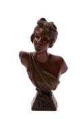 A small French art nouveau patinated bronze bust of Ida by Emmanuel Villanis,