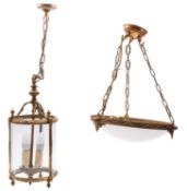 A brass and glazed cylindrical hall lantern, in 18th century taste,