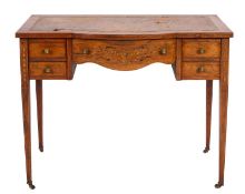 A lady's Edwardian rosewood and marquetry writing table, of bowed and breakfront outline,