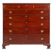 A George IV North Country mahogany and inlaid secretaire chest, bordered with boxwood lines,