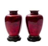 A pair of Japanese Ando ginbari cloisonné vases, Taisho period of rounded hexagonal form,