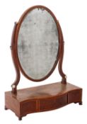 WITHDRAWN A George III mahogany and inlaid oval swing frame platform toilet mirror,