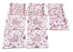A collection of sixteen Dutch manganese delftware tiles,