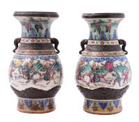A pair of Chinese famille rose crackle-glazed vases,