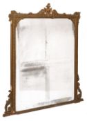 A Victorian gilt gesso overmantel mirror, with cabochon, cartouche and drapery cresting,