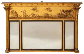A Regency giltwood and gesso landscape overmantel mirror,