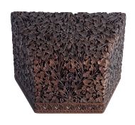 An East Indian or Burmese carved and stained rosewood stationery casket,