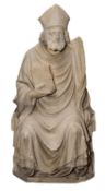 A French sculpted limestone model of a Saint Bishop in Mediaeval style, probably Ile de France,