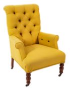 An Edwardian walnut frame armchair,