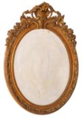 A 19th Century carved giltwood and gesso oval mirror, with palmette, shell,