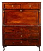 A 19th Century French mahogany secrétaire à abbatant, with a moulded cornice,