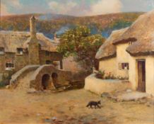 Frederick Hall (British, 1860-1948) - Pack Horse Bridge, Allerford - Oil on panel - 31 x 39cm,