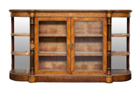 A fine Victorian burr walnut, marquetry and banded credenza,