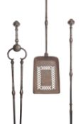 A set of three Regency steel fire tools, early 19th century; comprising shovel, poker and tongs,