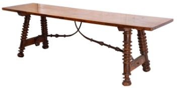 An 18th Century and later, Spanish walnut and iron refectory table,