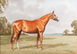 Ninetta Butterworth (British, 1922 - 2010) - A chestnut hunter in a landscape - Watercolour - 25.