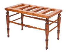 A Victorian satin birch luggage rack, with a rectangular slatted top, on turned underframing,