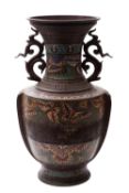 A large Japanese bronze and champlevé enamel vase,