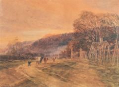 Arthur Henry Enock (British,1839-1917) - Drover and cattle on a Village lane - Watercolour - 25.