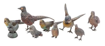 A collection of eight Austrian cold painted bronze models of birds,