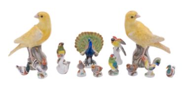 A collection of Meissen miniature and other models of birds,