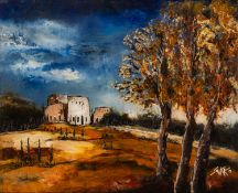 Sakko (Middle East / British Contemporary) - Landscape scene with three trees to the foreground