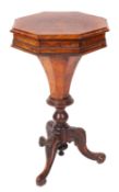 A Victorian walnut and inlaid octagonal work table,