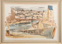 F. Poggio (British, 20th Century) - 'Looe' - Felt tip and watercolour - 33 x 48cm 40.5 x 56.