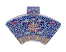 A Chinese famille rose crescent-shaped jar and cover,