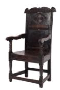 A 17th Century oak Wainscot armchair,