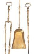 A set of three brass fire tools, early 19th century; comprising shovel, poker and tongs,