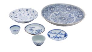 A mixed lot of Chinese blue and white 'wreck' porcelain comprising a Tek Sing saucer dish with