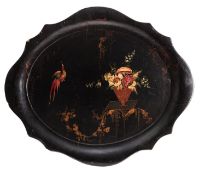A Victorian black lacquered papier-mache tray,