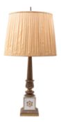 A substantial brass and painted metal table lamp in Louis Philippe taste,