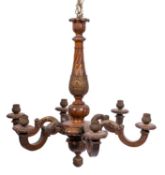 A carved and parcel giltwood six light chandelier in Régence taste,