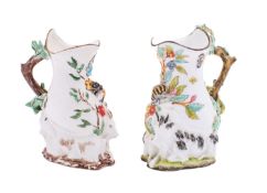 Two English porcelain 'Goat and Bee' jugs after the Chelsea original, possibly Coalport,