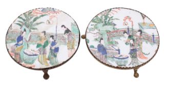 A matched pair of Chinese famille verte stands,