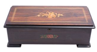 A Swiss rosewood and marquetry cased musical box,